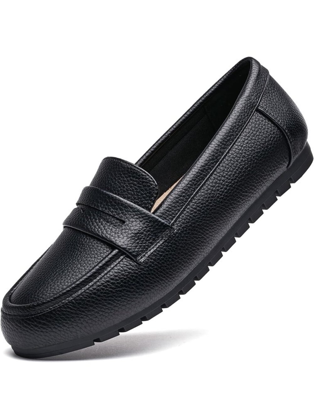 Women's Black Pebbled Classic Penny Loafers Slip On Flat Comfort Work Shoes